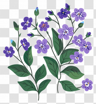 Small Flower - Illustration Of Purple Flowers With Green Leaves Transparent PNG
