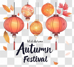 Mid Autumn Festival - Mid-Autumn Festival Lantern Decor With Fall Motif Transparent PNG