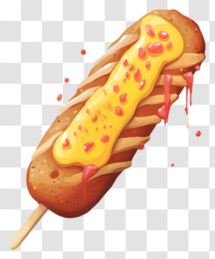 Hot Dog - Corn Dog With Cheese And Toppings Transparent PNG