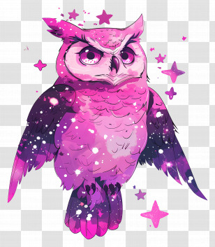 Owl - Purple Owl With Cosmic Stars Illustration Transparent PNG