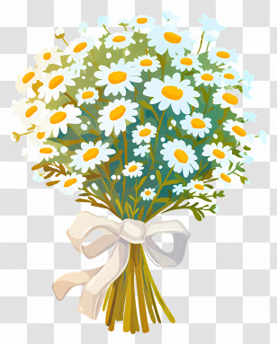 Bouquet Of Daisies - Daisy Bouquet Art With White Ribbon Transparent PNG