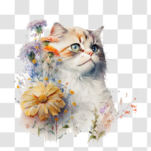 Cat And Flowers
 - Cat Illustration Surrounded By Flowers Transparent PNG