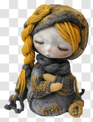 Amigurumi Doll - Cute Knitted Yellow Braided Doll Transparent PNG