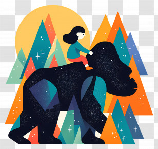 Girl Riding Enormous Gorilla - Girl Riding A Gorilla In A Colorful Forest Transparent PNG