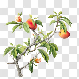Peach Tree
 - Peach Branch With Fruits And Flowers Transparent PNG