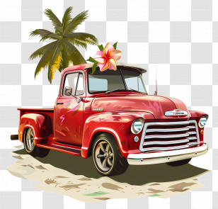 Summer - Vintage Red Truck With Palm Tree And Tropical Vibes Transparent PNG