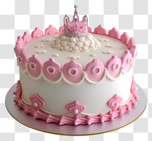 Princess Birthday Cake - Pink Decorative Birthday Cake With Crown Accent Transparent PNG