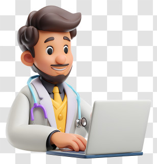 Doctor Working On Laptop - Cartoon Doctor With Laptop Transparent PNG