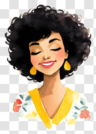 Happy Black Woman - Smiling Woman With Curly Hair Illustration Transparent PNG