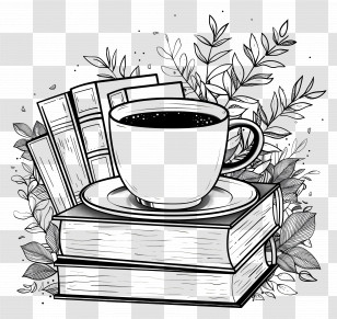 Books Drawing - Coffee And Books Illustration Transparent PNG
