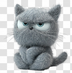 3d Cat - Fluffy Gray Cat With Cute Expression Transparent PNG