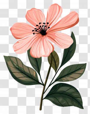 Pink Flower - Illustration Of Pink Flower With Leaves Transparent PNG