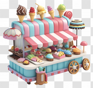Icecream Stall - Colorful Ice Cream Cart Full Of Desserts Transparent PNG