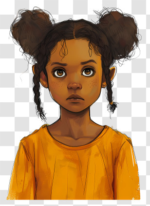Little Girl - Portrait Illustration Of A Girl With Orange Shirt Transparent PNG