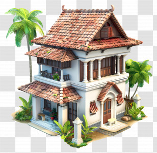 3d House - Traditional Villa With Tropical Decor Transparent PNG