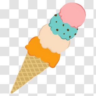 Icon - Colorful Ice Cream Cone With Scoops Transparent PNG