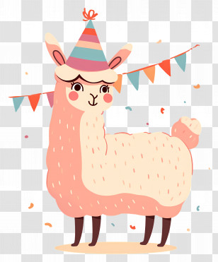 Cute Llama - Cute Alpaca Wearing A Party Hat At Celebration Transparent PNG