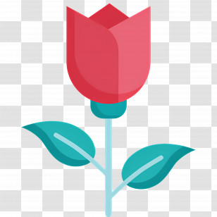 Rose Flower - Minimalist Illustrated Red Flower With Green Leaves Transparent PNG