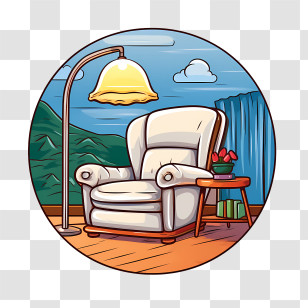 Couch And Lamp - Cozy Armchair With Lamp And Mountain View Transparent PNG
