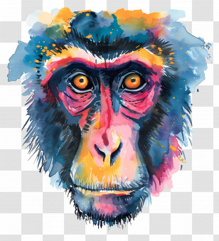Baboon Face - Colorful Artistic Monkey Face Illustration Transparent PNG