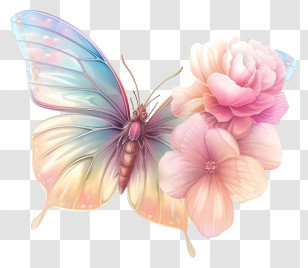 Elegant Butterfly Vector 3d - Butterfly With Flowers In Soft Pastel Colors Transparent PNG