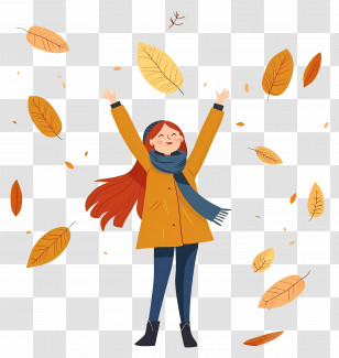 Autumn Background - Woman Enjoying Fall Leaves In Autumn Season Transparent PNG