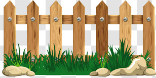 Shrub - Wooden Fence With Grass And Rocks Transparent PNG