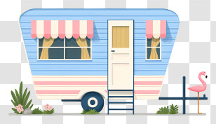 Vintage Trailer - Blue And Pink Caravan With Flamingo Transparent PNG