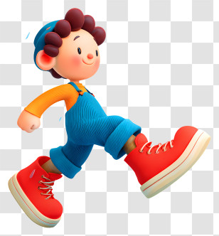 Cheerful Boy Running - Cheerful Boy In Blue Overalls And Red Shoes Transparent PNG
