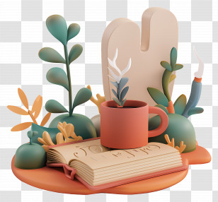 Animated Books - Open Book With Plants And Cup Illustration Transparent PNG