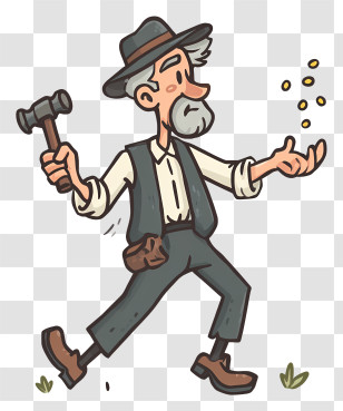 Old Timey Guy - Old Man With Hammer And Coins Transparent PNG
