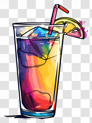 Colorful Cocktail Drink - Colorful Cocktail Drink With Lemon Wedge Transparent PNG