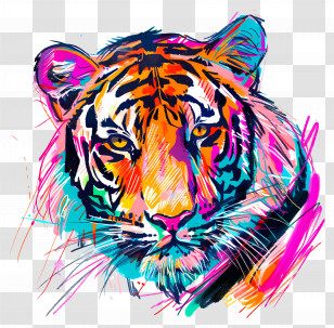 Tiger - Colorful Abstract Tiger Head Transparent PNG