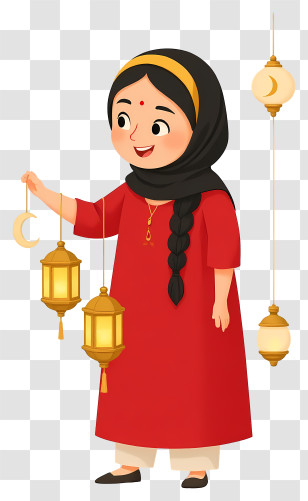 Middle Eastern Woman - Little Girl Holding Ramadan Lanterns Transparent PNG