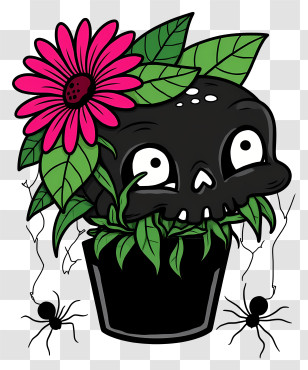 Halloween Skull Flowers - Skull Plant With Spiders For Halloween Transparent PNG
