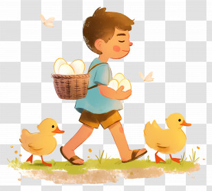 Childhood Memories - Boy Walking With Ducks And Eggs Transparent PNG