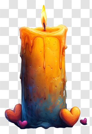 Candlelight - Burning Candle With Romantic Hearts Transparent PNG