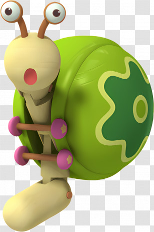 Tickety Toc - Cartoon Snail With A Playful Green Shell Design Transparent PNG