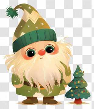 Cute Christmas Gnome - Green Gnome With A Christmas Tree Transparent PNG