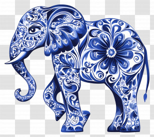 Elephant Silhouette - Blue Floral Patterned Elephant Transparent PNG
