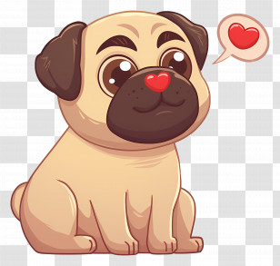 Cute Pug Puppy - Cute Cartoon Pug With Love Heart Transparent PNG