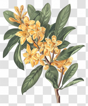 Osmanthus Flower - Yellow Flowers With Green Leaves Botanical Art Transparent PNG
