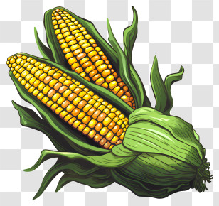 Sketch Style Corn - Fresh Corn Cob With Green Husk Transparent PNG