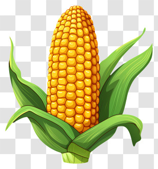Doodle Style Corn - Yellow Corn Cob With Green Leaves Illustration Transparent PNG
