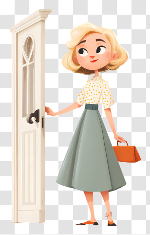 Girl Closing Door - Woman Opening Door With Handbag Transparent PNG