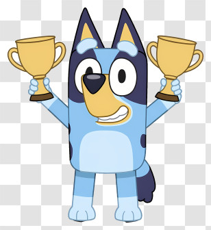 Bluey - Blue Dog Cartoon Character Holding Trophies Transparent PNG