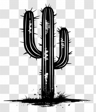 Cactus Silhouette - Black And White Cactus Silhouette Illustration Transparent PNG