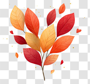 Orange Red Leaves Heart - Colorful Autumn Leaf Branch Transparent PNG