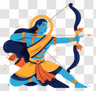 Dussehra - Blue Deity In Archery Pose With Bow And Arrow Transparent PNG