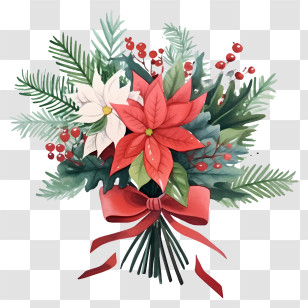 Watercolor Illustration - Festive Christmas Floral Arrangement Transparent PNG
